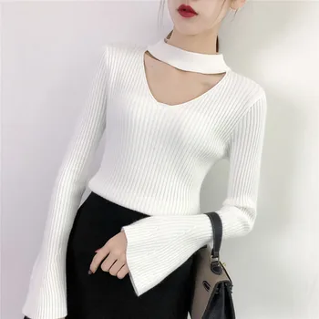 Autumn Winter 2018 New Korean V-neck Halter Fashion Bottom Pullovers Women Flare Sleeve Bottom Knitting Sweaters
Autumn Winter 2018 New Korean V-neck Halter Fashion Bottom Pullovers Women Flare Sleeve Bottom Knitting Sweaters