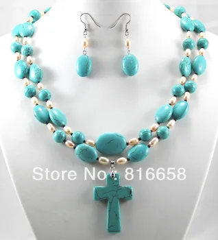 Free shipping@@2Rows Charming Turquoise natural White pearls cross pendant necklace Earring
Free shipping@@2Rows Charming Turquoise natural White pearls cross pendant necklace Earring