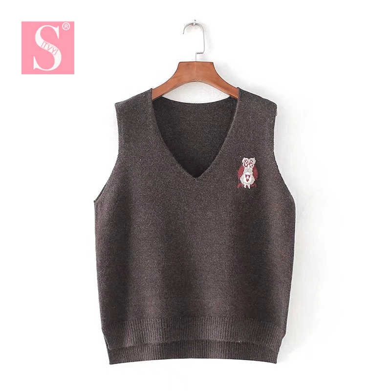STVY 2018 Spring Autumn Wool Sweater Vest Cartoon Owl Printed Women Sleeveless V-neck Knitted Vest Female Tank Tops Pullover
STVY 2018 Spring Autumn Wool Sweater Vest Cartoon Owl Printed Women Sleeveless V-neck Knitted Vest Female Tank Tops Pullover
