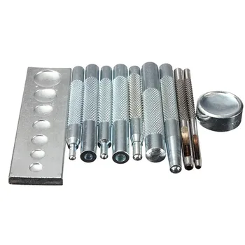 11PCS/set Metal Leather Craft Tool Die Hole Punch Snap Fastener Installation Kit Rivet Setter Base Set For DIY Leathercraft
11PCS/set Metal Leather Craft Tool Die Hole Punch Snap Fastener Installation Kit Rivet Setter Base Set For DIY Leathercraft