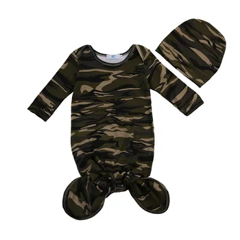 2pcs Newborn Infant Baby Boy Camouflage Swaddle Blankets Sleeping Bag with Hat