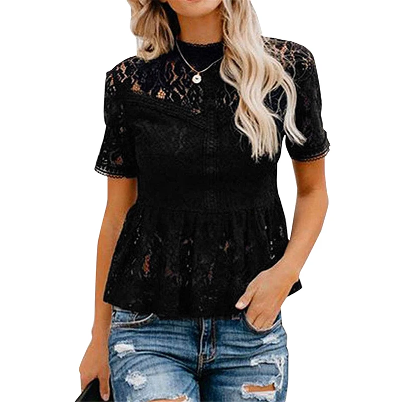 Sexy Women Lace Blouse Short Sleeve Hollow Out Solid Slim Elegant Ladies Shirt Tops Women's Summer Blouses 2019 White/Black/Red
Sexy Women Lace Blouse Short Sleeve Hollow Out Solid Slim Elegant Ladies Shirt Tops Women's Summer Blouses 2019 White/Black/Red