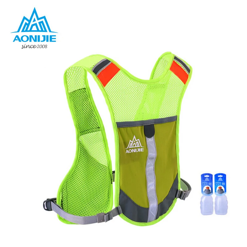 Image AONIJIE Marathon Reflective Vest Bag Sport Running Cycling Bag for Women Men Safety Gear with 2Pcs 250ML Water Bottles