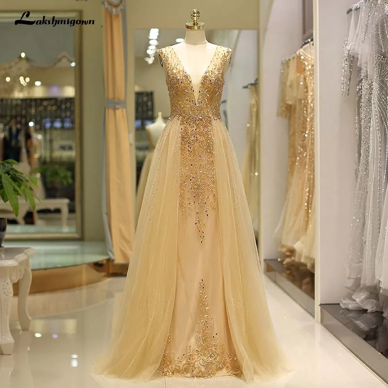 Heavily Beaded Gold Evening dresses Sparking Rhinestones See Through Prom Gown Long Party Gown Robe de Soiree
Heavily Beaded Gold Evening dresses Sparking Rhinestones See Through Prom Gown Long Party Gown Robe de Soiree