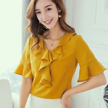 2019 New Korean Women Shirt Spring Summer Blouses Ruffle Short Sleeve Slim Office Work Shirts Casual Tops Pink Blouses Blusas
2019 New Korean Women Shirt Spring Summer Blouses Ruffle Short Sleeve Slim Office Work Shirts Casual Tops Pink Blouses Blusas