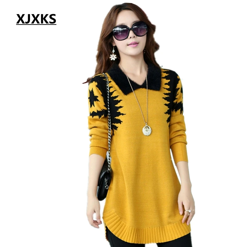 XJXKS Turn-down collar sweater dress women plus size pullover long sweater print basic slim ropa mujer wool cashmere sweater
XJXKS Turn-down collar sweater dress women plus size pullover long sweater print basic slim ropa mujer wool cashmere sweater