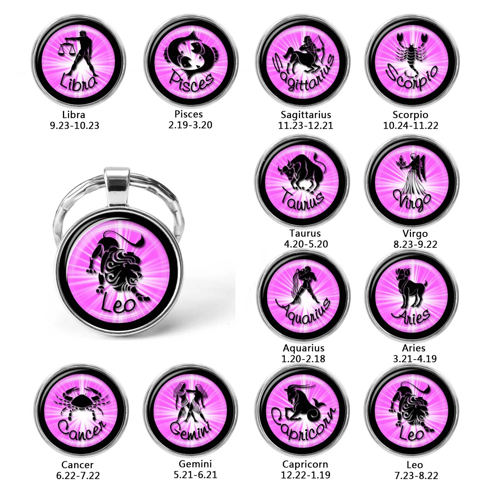 Key Chain Gift one jewerly Aquarius Keyring Purple Horoscope Keyring Zodiac Keychain Constellation Charms Aquarius Star Sign Purple Star Sign One Life