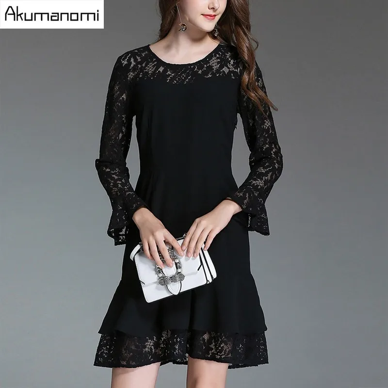 Autumn Winter Lace Patchwork Dress Flare Wrist Sleeve O-neck Ruffles Hem Women's Clothes Spring Dress High Quality Plus Size 5xl
Autumn Winter Lace Patchwork Dress Flare Wrist Sleeve O-neck Ruffles Hem Women's Clothes Spring Dress High Quality Plus Size 5xl
