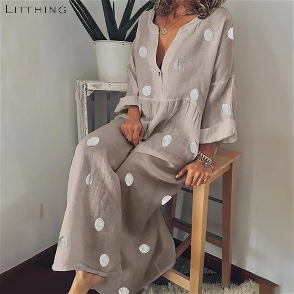 LITTHING Plus Size Women Polka Dot Summer Casual Loose Long Sleeve Bohemian Maxi Dress Sexy V Neck Beach Dress Vintage Vestidos
LITTHING Plus Size Women Polka Dot Summer Casual Loose Long Sleeve Bohemian Maxi Dress Sexy V Neck Beach Dress Vintage Vestidos