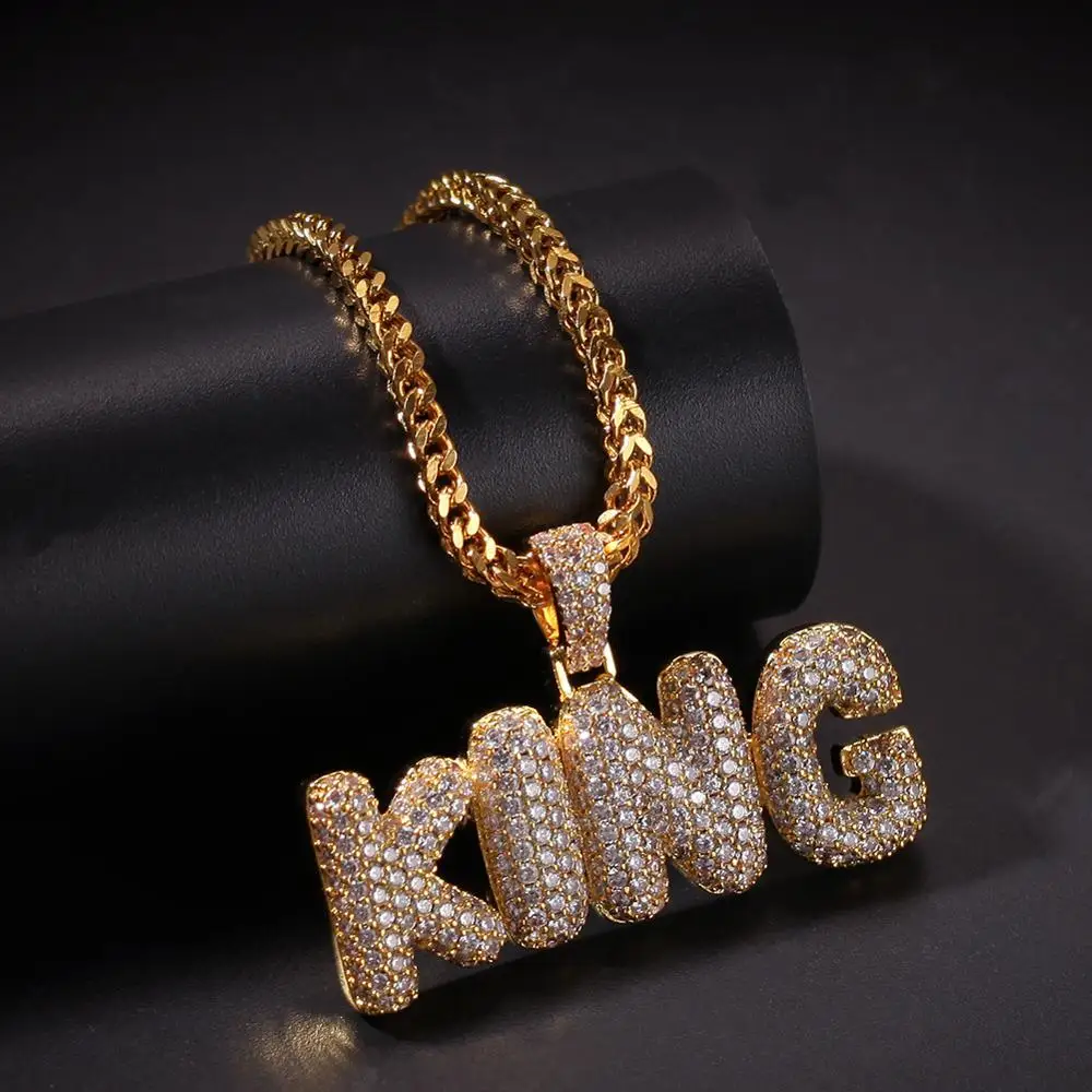 Full AAA CZ Cubic Zirconia Paved Bling Iced Out King Bubble Letter Pendants Necklace for Men Hip Hop Rapper Jewelry Gold Color
Full AAA CZ Cubic Zirconia Paved Bling Iced Out King Bubble Letter Pendants Necklace for Men Hip Hop Rapper Jewelry Gold Color