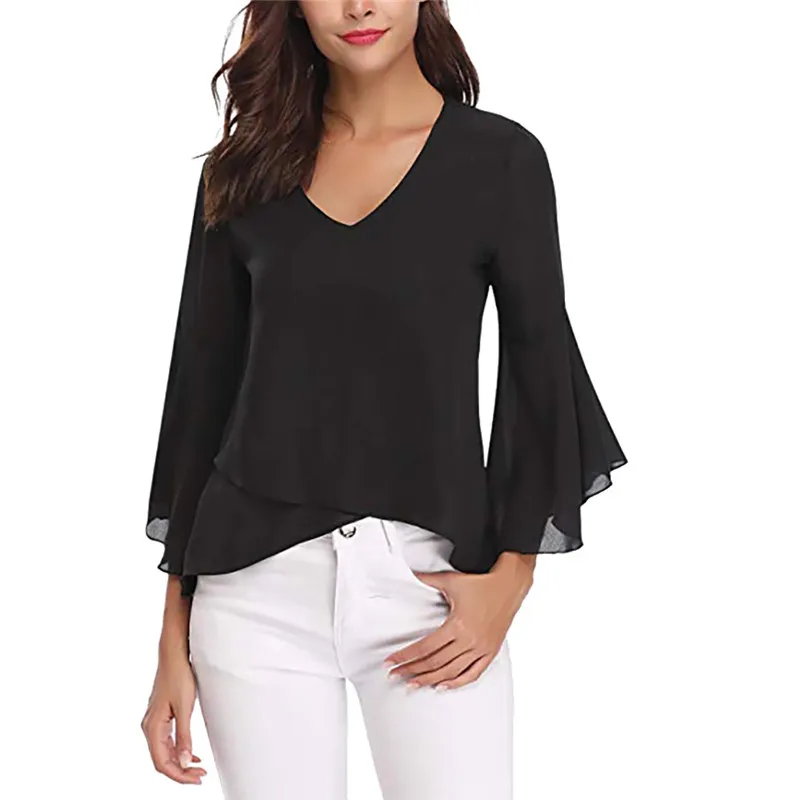 Chiffon Women Blouse Solid V-Neck Blouse Three Quarter Flare Sleeve Shirt korean fashion clothing blusas femininas elegante
Chiffon Women Blouse Solid V-Neck Blouse Three Quarter Flare Sleeve Shirt korean fashion clothing blusas femininas elegante