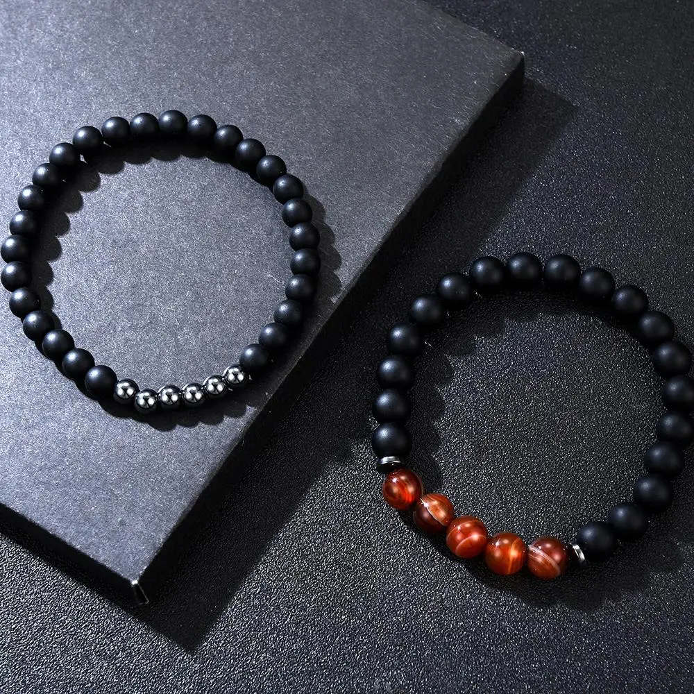 Ensemble de bracelets en pierre naturelle pour hommes, perles de prière bouddha, hématite noire, Mantra, bijoux viking, 2 pièces par lot 3