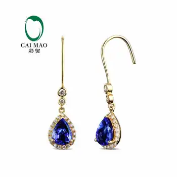 

CaiMao 18KT/750 Yellow Gold 2.33 ct Natural IF Blue Tanzanite AAA 0.34 ct Round Cut Diamond Engagement Gemstone Earrings