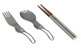 

3in1 Alocs Outdoor Camping Cutlery Set Chopsticks Folding Camping Fork Spoon Ultra-light TW-106