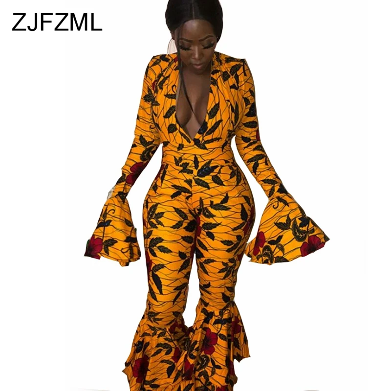 ZJFZML Long Flare Sleeve Sexy Jumpsuits Women 2018 Deep V Neck Black Yellow Floral Print Party Romper Autumn Bell Bottom Overall
ZJFZML Long Flare Sleeve Sexy Jumpsuits Women 2018 Deep V Neck Black Yellow Floral Print Party Romper Autumn Bell Bottom Overall