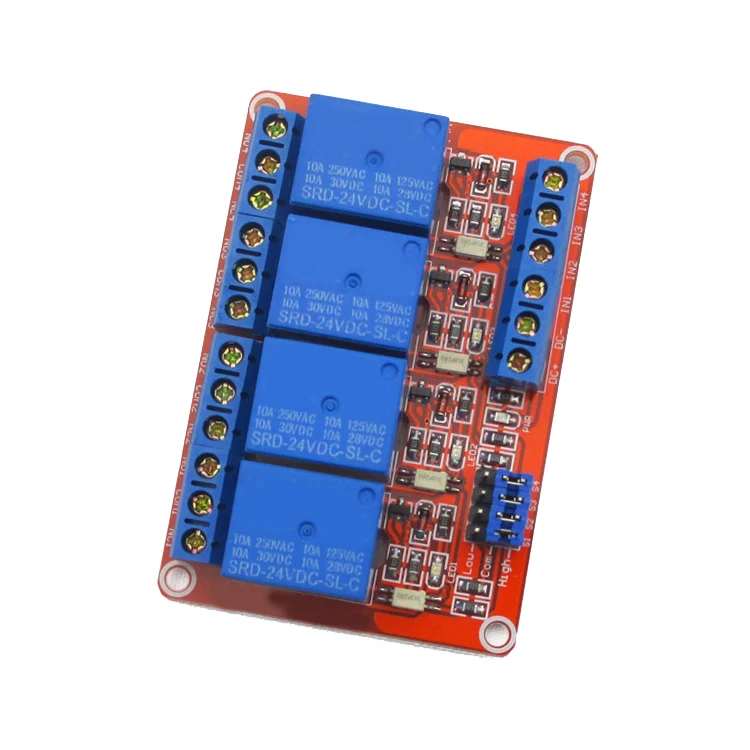 4 way relay module with optocoupler isolation to support high and low level trigger 24V
4 way relay module with optocoupler isolation to support high and low level trigger 24V