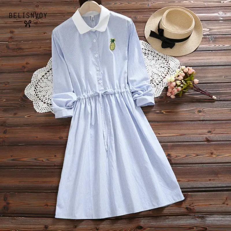 Mori Girl Vintage Dress 2019 New Spring Autumn Women Long Sleeve Blue Stripe Cotton Dresses Female Fall Clothes
Mori Girl Vintage Dress 2019 New Spring Autumn Women Long Sleeve Blue Stripe Cotton Dresses Female Fall Clothes