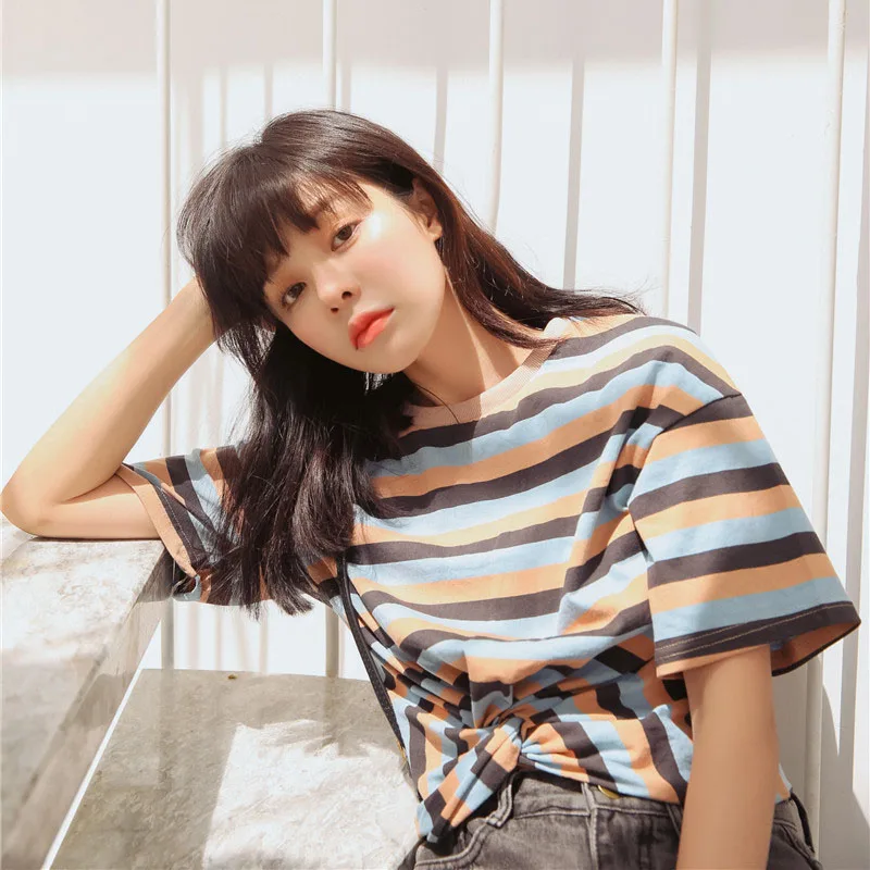 2019 Summer New Hit Color Striped Short Sleeve T-shirt Women Korean Chic Cross Cropped Tops Woman Casual Tshirts
2019 Summer New Hit Color Striped Short Sleeve T-shirt Women Korean Chic Cross Cropped Tops Woman Casual Tshirts