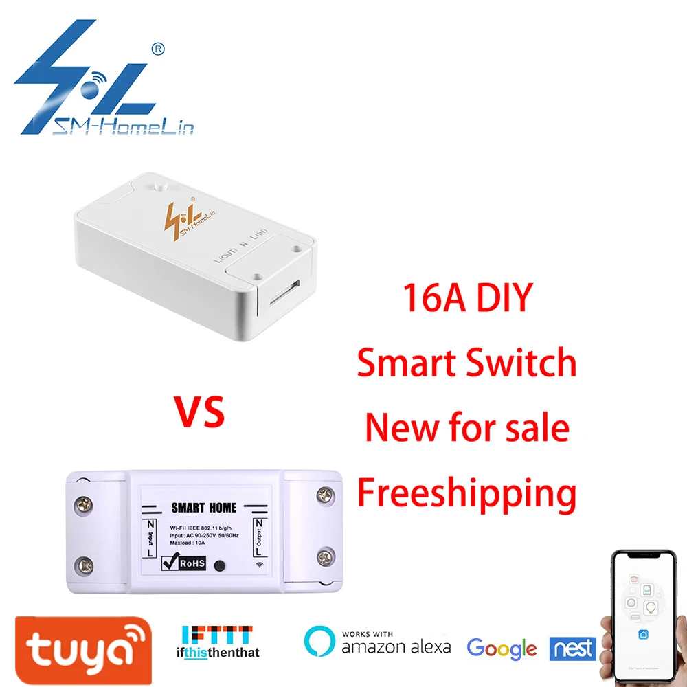 SMHomeLin Basic 16A Wifi Switch DIY Automation Relay Module Controller Tuya Smart Home Socket Work with IFTTT alexa Google
SMHomeLin Basic 16A Wifi Switch DIY Automation Relay Module Controller Tuya Smart Home Socket Work with IFTTT alexa Google