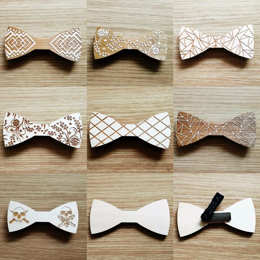 Фото Мужской деревянный галстук-бабочка Винтажный Классический Клетчатый полосатый