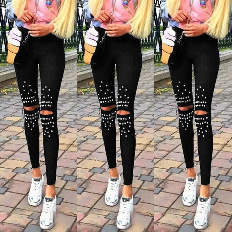 Plus Size Leggings Knee Hole Leggings New Fashion Stretch Cut Holes Beads Decoration Women Pants Skinny High Waist Leggings
Plus Size Leggings Knee Hole Leggings New Fashion Stretch Cut Holes Beads Decoration Women Pants Skinny High Waist Leggings