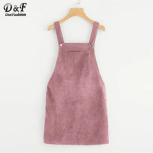 

Dotfashion Bib Pocket Front Overall Short Dress 2018 Pink Zip Button Pinafore Shift Dress Female Sleeveless Plain Dress