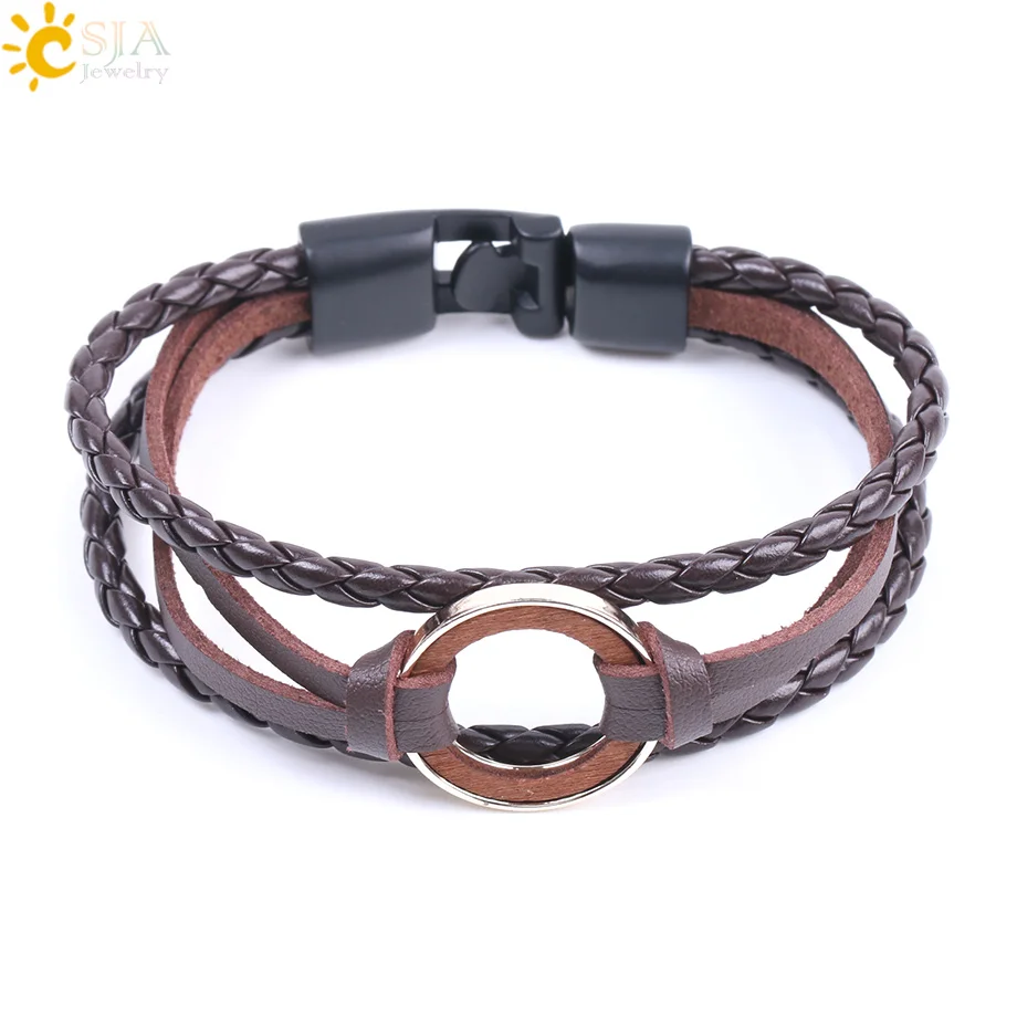 CSJA Men Leather Bracelet Multilayer Braided Wrap Bracelets Pulsera Hombre Circle Blank Shape Vintage Black Brown Bangle P100
CSJA Men Leather Bracelet Multilayer Braided Wrap Bracelets Pulsera Hombre Circle Blank Shape Vintage Black Brown Bangle P100