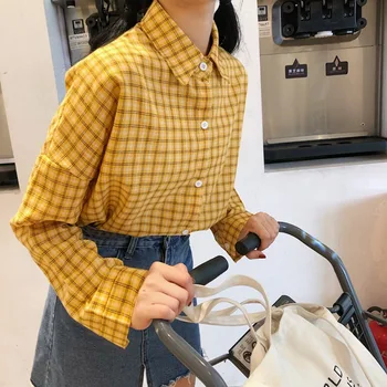 Autumn Long Sleeve Plaid Shirt Ladies Linen Loose Single-breasted Button Down Lapel Shirt
Autumn Long Sleeve Plaid Shirt Ladies Linen Loose Single-breasted Button Down Lapel Shirt