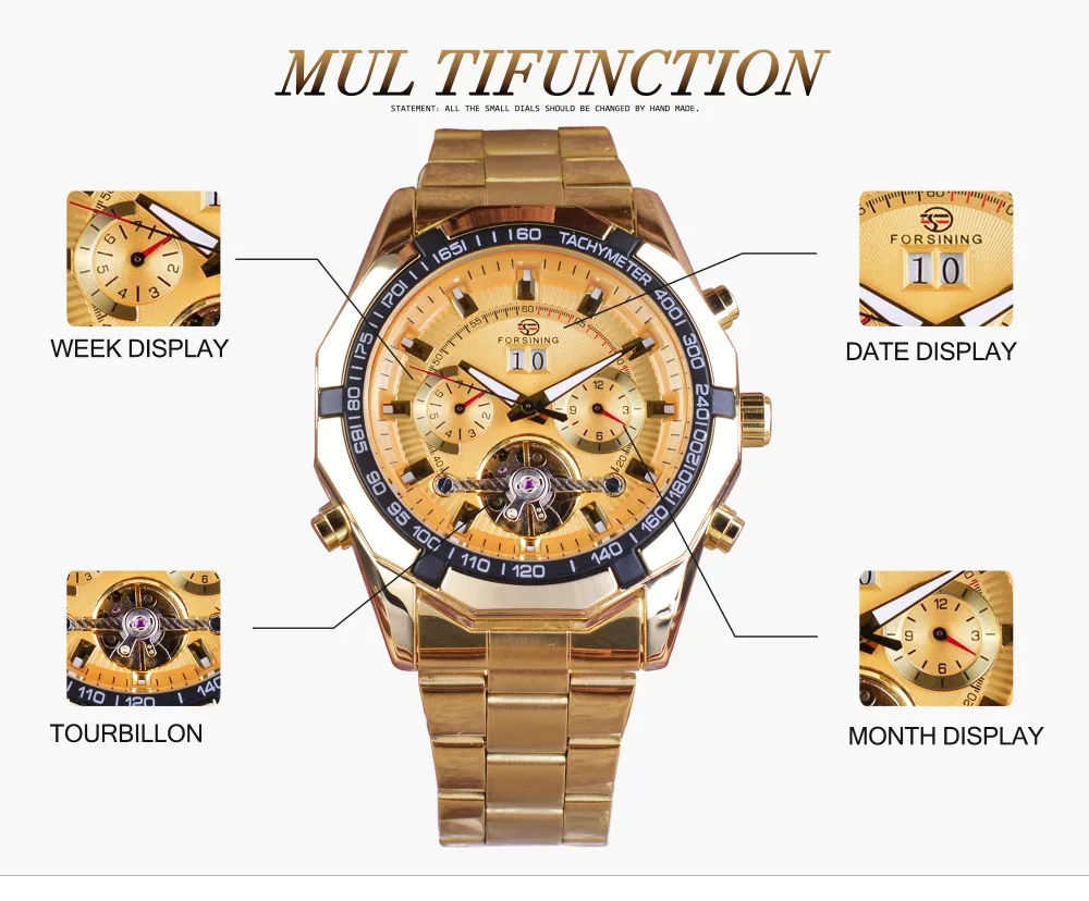 Forsining Golden Stainless Steel Business Tourbillon