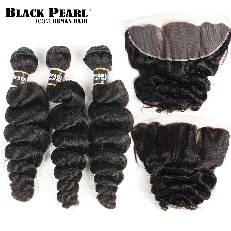 Black Pearl Pre-Colored Brazilian Loose Wave Lace Frontal Closure with Bundles Non Remy 3 Bundles With 13x4 Lace Frontal
Black Pearl Pre-Colored Brazilian Loose Wave Lace Frontal Closure with Bundles Non Remy 3 Bundles With 13x4 Lace Frontal