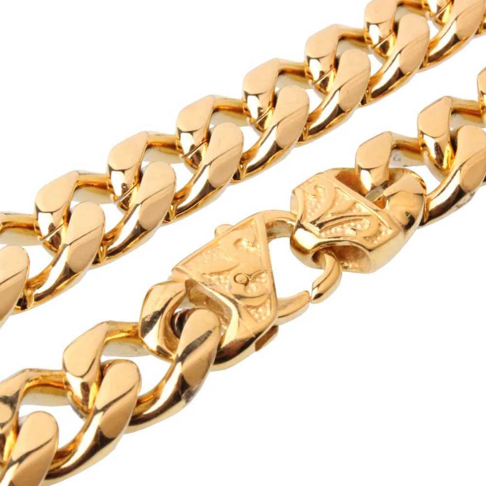 Punk Men's Hot Sale Gold Color 12/15mm Wide Stainless Steel Curb Cuban Link Chain Necklace Or Bracelet Jewelry 7-40" Option
Punk Men's Hot Sale Gold Color 12/15mm Wide Stainless Steel Curb Cuban Link Chain Necklace Or Bracelet Jewelry 7-40" Option