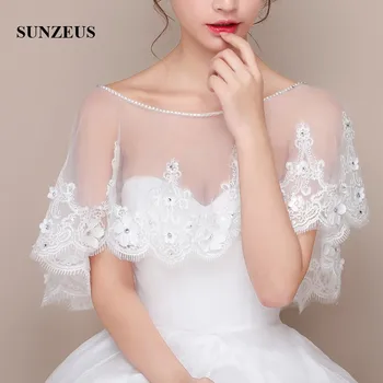 Scoop Beaded Neck Bridal Wraps Lace Appliques Wedding Bolero with Handmade Flowers Girls Dress Capes veste mariage femme SW06
Scoop Beaded Neck Bridal Wraps Lace Appliques Wedding Bolero with Handmade Flowers Girls Dress Capes veste mariage femme SW06