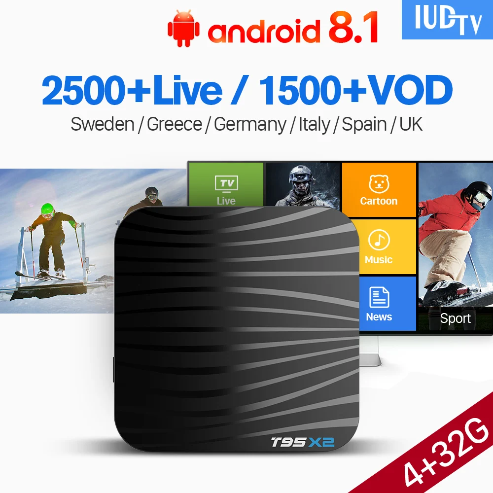 IPTV Swedish Arabic T95X2 4G 32G Android 8.1 4K TV receivers with 1 Year IUDTV Code IPTV Spain Sweden Germany Portugal IP TV
IPTV Swedish Arabic T95X2 4G 32G Android 8.1 4K TV receivers with 1 Year IUDTV Code IPTV Spain Sweden Germany Portugal IP TV