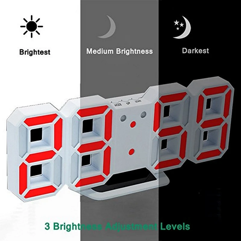 3D Digital Wall Clock Snooze Alarm Clock Modern LED Table Clock Desk Time Alarm Night Light 12/24 Hour Office Living Room Decor
3D Digital Wall Clock Snooze Alarm Clock Modern LED Table Clock Desk Time Alarm Night Light 12/24 Hour Office Living Room Decor