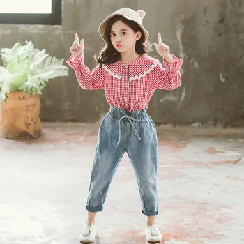 Girls Clothes 2 Piece Set Lace Plaid Blouses+Denim Pants Spring and Autumn Kid Sports Suits Baby Girl Clothing Sets Tracksuit
Girls Clothes 2 Piece Set Lace Plaid Blouses+Denim Pants Spring and Autumn Kid Sports Suits Baby Girl Clothing Sets Tracksuit