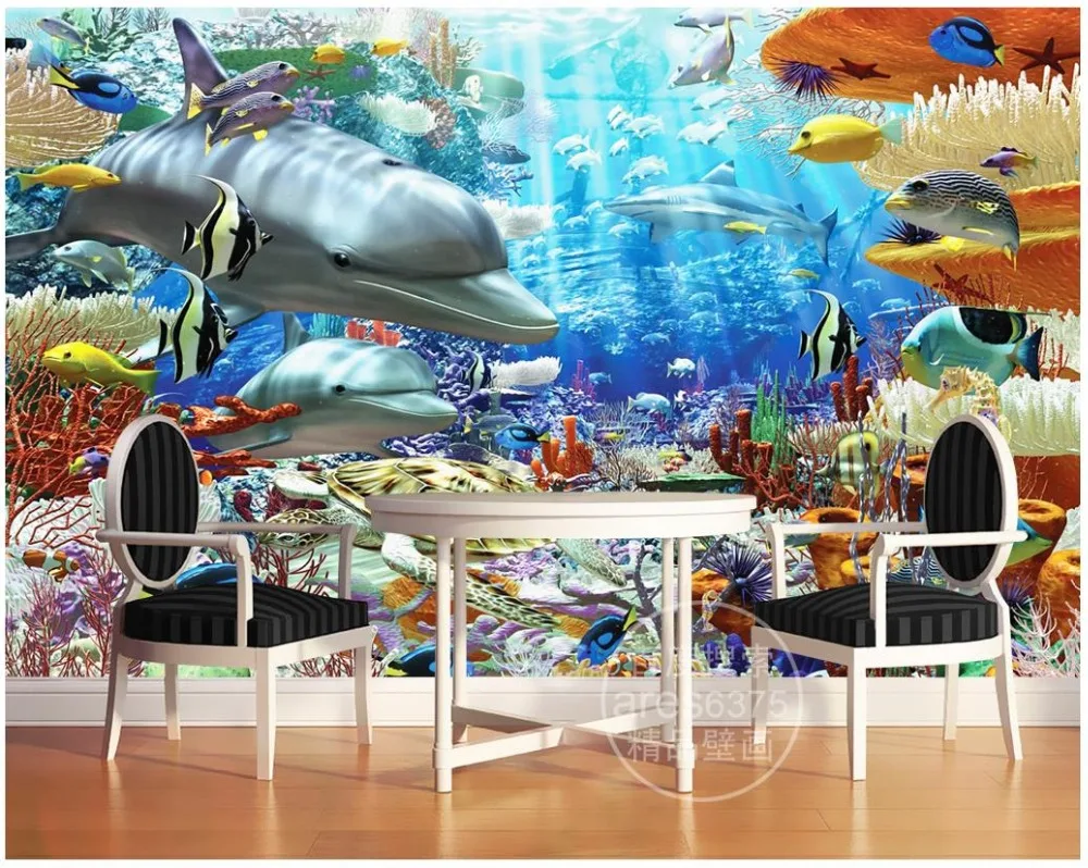 Фото Фотообои на заказ 3d настенные фрески обои трехмерный подводный Дельфин 3 d
