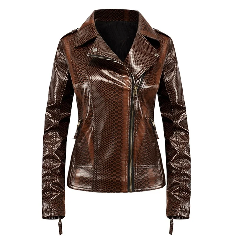 Womens Faux Leather Jacket Snake Skin Plus Size S-3XL Slim Moto Biker Jacket Autumn Winter Coat
Womens Faux Leather Jacket Snake Skin Plus Size S-3XL Slim Moto Biker Jacket Autumn Winter Coat
