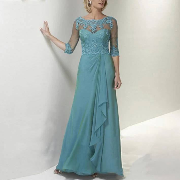 2019 New Blue Chiffon With Lace Beading Sheer Neck 3/4 Sleeves Mother Of The Bride Dress Long Vestido Mae Da Noiva
2019 New Blue Chiffon With Lace Beading Sheer Neck 3/4 Sleeves Mother Of The Bride Dress Long Vestido Mae Da Noiva