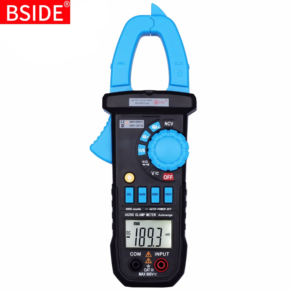 BSIDE ACM03 plus 4000 Counts Auto Range 400A AC&DC Current Digital Clamp Meter with Capacitance Hz Measurement and NCV
BSIDE ACM03 plus 4000 Counts Auto Range 400A AC&DC Current Digital Clamp Meter with Capacitance Hz Measurement and NCV