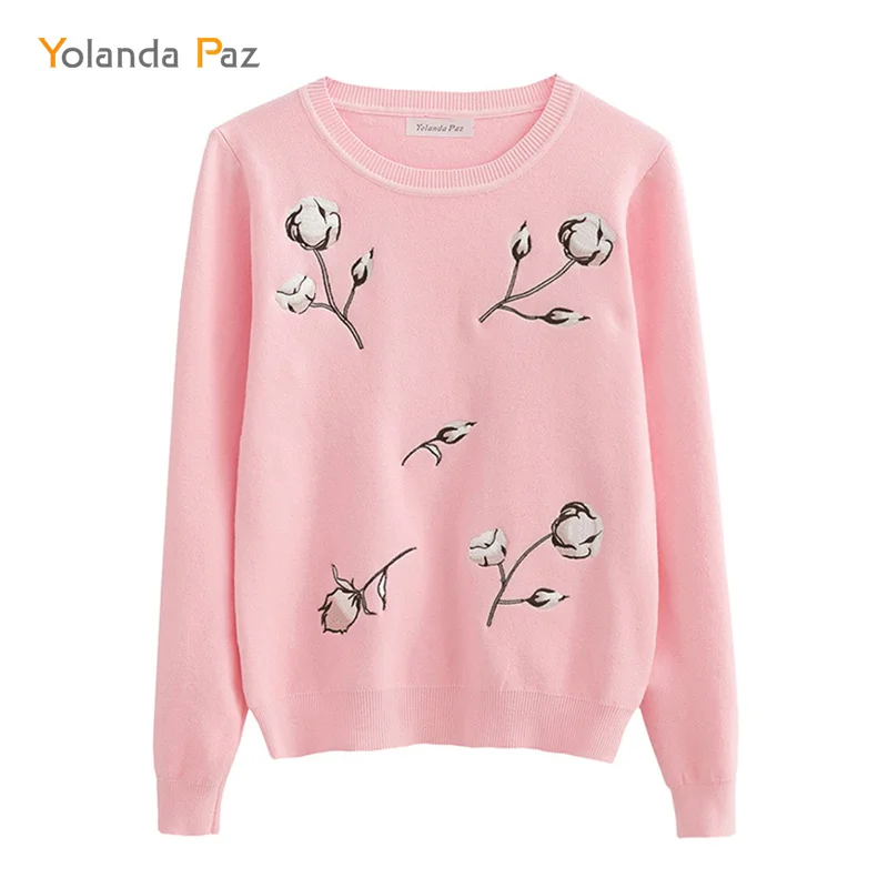 Yolanda Paz Hot !!! 2019 Newest Winter Women Sweaters Pink lovely Cotton Flower Embroidery Long Sleeve knitted pullover
Yolanda Paz Hot !!! 2019 Newest Winter Women Sweaters Pink lovely Cotton Flower Embroidery Long Sleeve knitted pullover