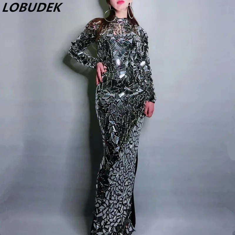 Silver Black Full Mirrors Crystals Long Dress Women Birthday Celebration Shining Sequins Dress Nightclub Party Sexy Skinny Dress
Silver Black Full Mirrors Crystals Long Dress Women Birthday Celebration Shining Sequins Dress Nightclub Party Sexy Skinny Dress