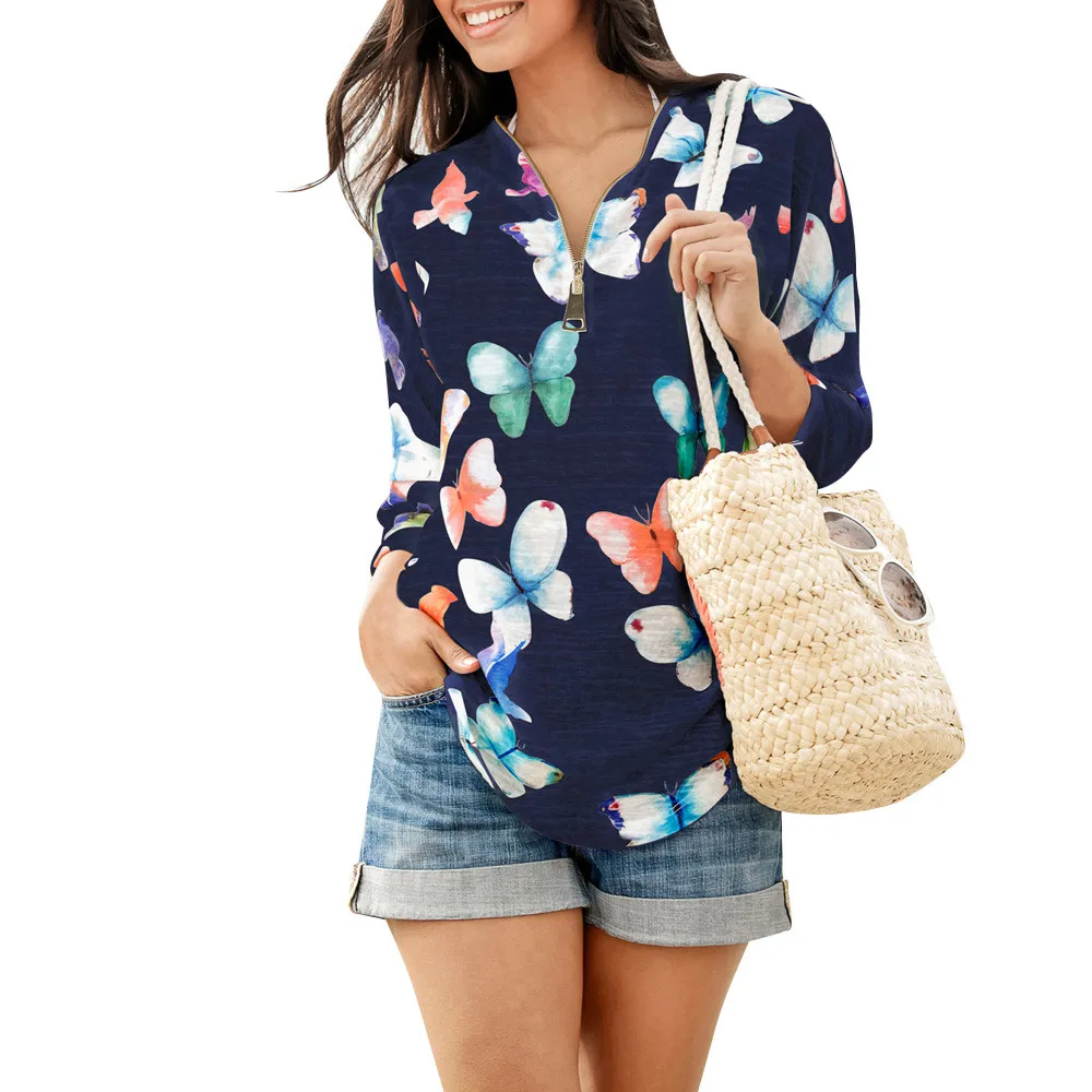 2019 Spring Autumn Womens Casual Tops Shirt Ladies V Neck Zipper Loose Blouse Tee Top Loose Floral Printed Blouse Tops
2019 Spring Autumn Womens Casual Tops Shirt Ladies V Neck Zipper Loose Blouse Tee Top Loose Floral Printed Blouse Tops