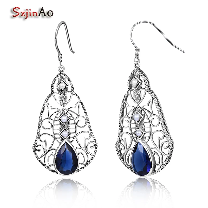 Szjinao Vintage Earrings Sapphire Pearl Real 925 Sterling Silver Jewelry Earrings For Women Wedding Gift Pearl Jewelry
Szjinao Vintage Earrings Sapphire Pearl Real 925 Sterling Silver Jewelry Earrings For Women Wedding Gift Pearl Jewelry