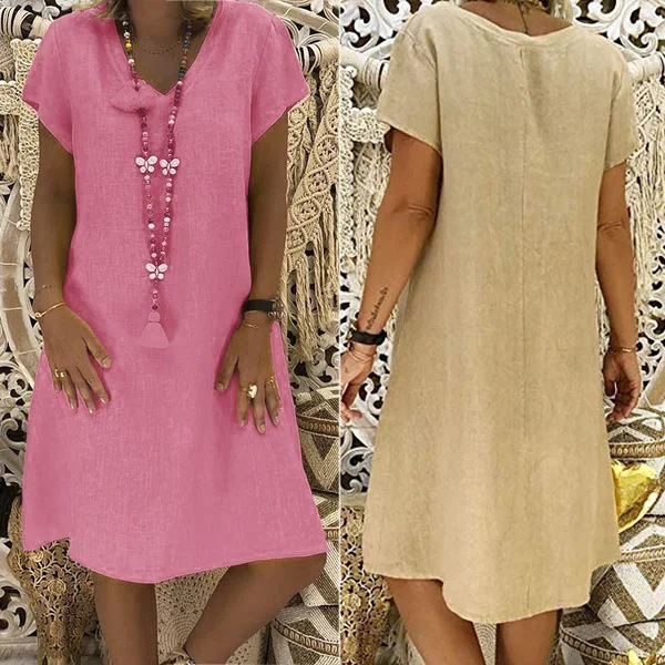 1 Pcs Women Summer Style Cotton Linen Casual Dress V Neck Short Sleeve Solid Color Dress TT@88
1 Pcs Women Summer Style Cotton Linen Casual Dress V Neck Short Sleeve Solid Color Dress TT@88