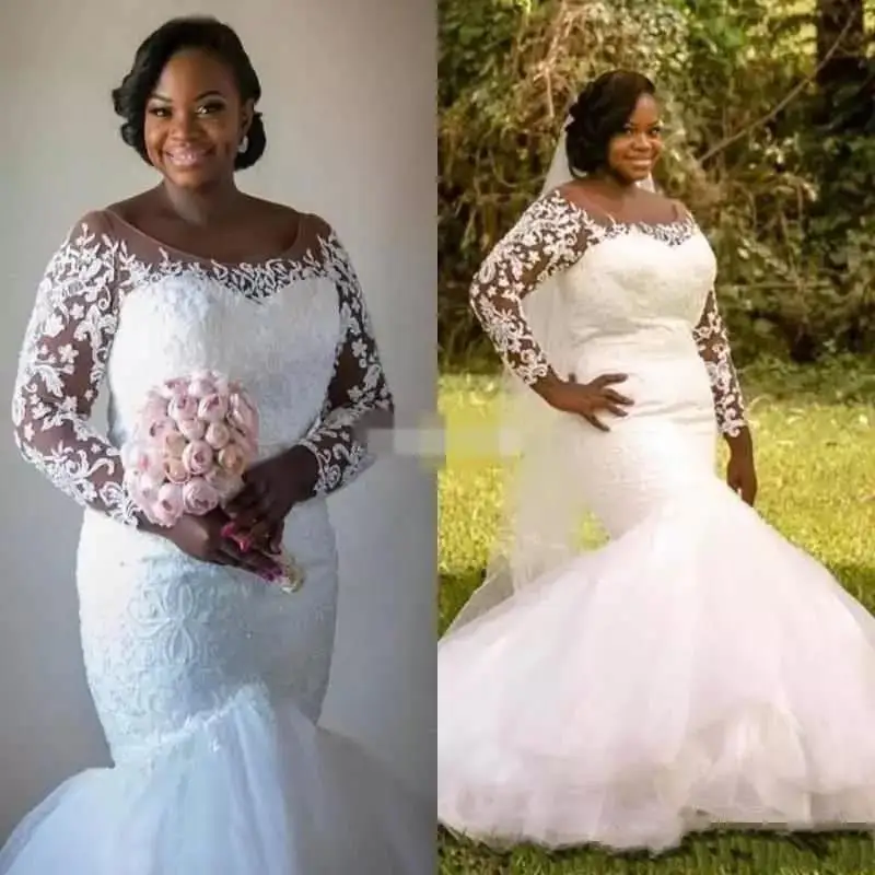 New Long Sleeves Mermaid Lace Vestido De Noiva Bride Gown Custom-made South African Plus Size Wedding Dresses 2019
New Long Sleeves Mermaid Lace Vestido De Noiva Bride Gown Custom-made South African Plus Size Wedding Dresses 2019