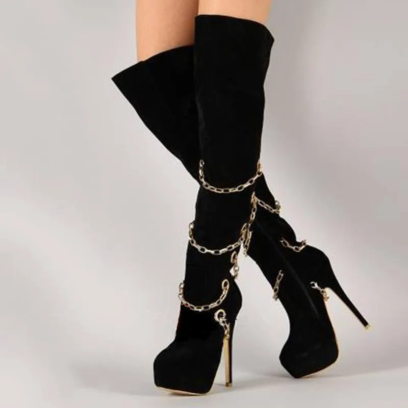 GOOGLORON NEW,Women's boots, women's black high-heel over-the-knee boots, gold chain on boot barrel, 16CM sexy boots
GOOGLORON NEW,Women's boots, women's black high-heel over-the-knee boots, gold chain on boot barrel, 16CM sexy boots