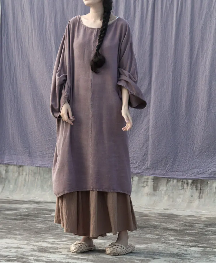 Spring Casual Large Flare Batwing Sleeve Light Purple Women Ramie Cotton Dress, Autumn High Quality Dense Plus Size Robe Dresses
Spring Casual Large Flare Batwing Sleeve Light Purple Women Ramie Cotton Dress, Autumn High Quality Dense Plus Size Robe Dresses