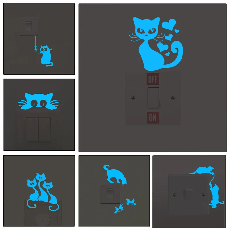 Blue-light Luminous Sticker DIY Cartoon Cat Fluorescent Switch Stickers Glowing in Dark Wall Sticker Kids Room Decoration Gift
Blue-light Luminous Sticker DIY Cartoon Cat Fluorescent Switch Stickers Glowing in Dark Wall Sticker Kids Room Decoration Gift