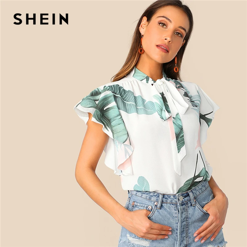 SHEIN Boho White Tie Neck Tropical Print Butterfly Sleeve Top Blouse Women Summer Stand Collar Elegant Workwear Tops and Blouses
SHEIN Boho White Tie Neck Tropical Print Butterfly Sleeve Top Blouse Women Summer Stand Collar Elegant Workwear Tops and Blouses