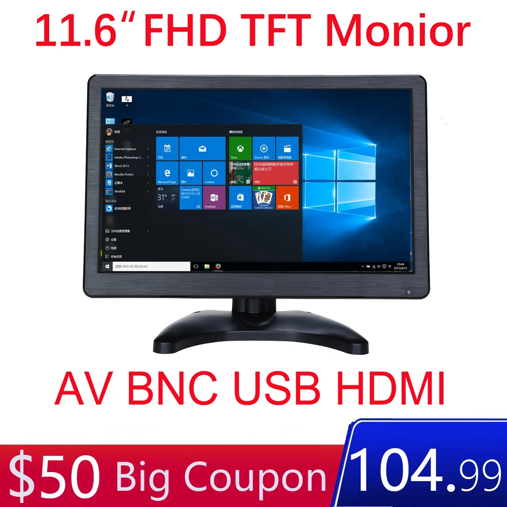 12 inch FHD Monitor 1920x1080 with AV VGA USB BNC HDMI 11.6 inch Display for CCTV Camera PC DVD Laptop
12 inch FHD Monitor 1920x1080 with AV VGA USB BNC HDMI 11.6 inch Display for CCTV Camera PC DVD Laptop